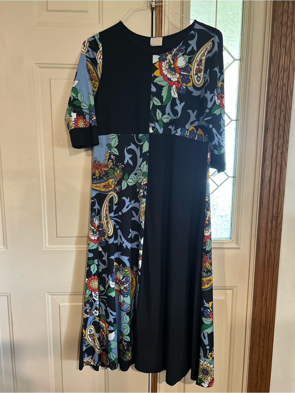 Black Floral Patchwork Midi Dress